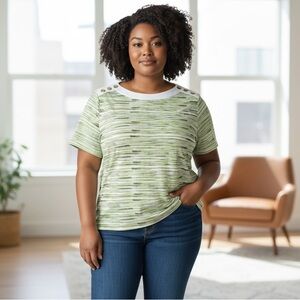 Appleseed's Green and White Striped Short Sleeve Top